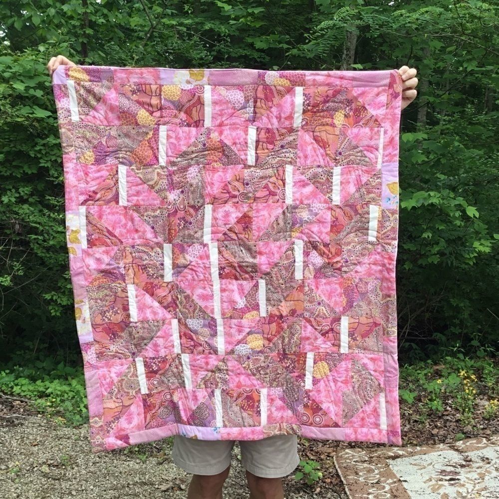 NWT. Hand Crafted Pinks Aboriginal Prints Quilt